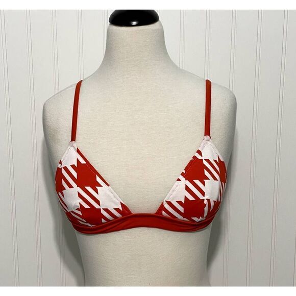 Solid &‎ Striped The Morgan  Scoop Neck Bikini Top In Lipstick Red Gingham XL - Picture 2 of 11